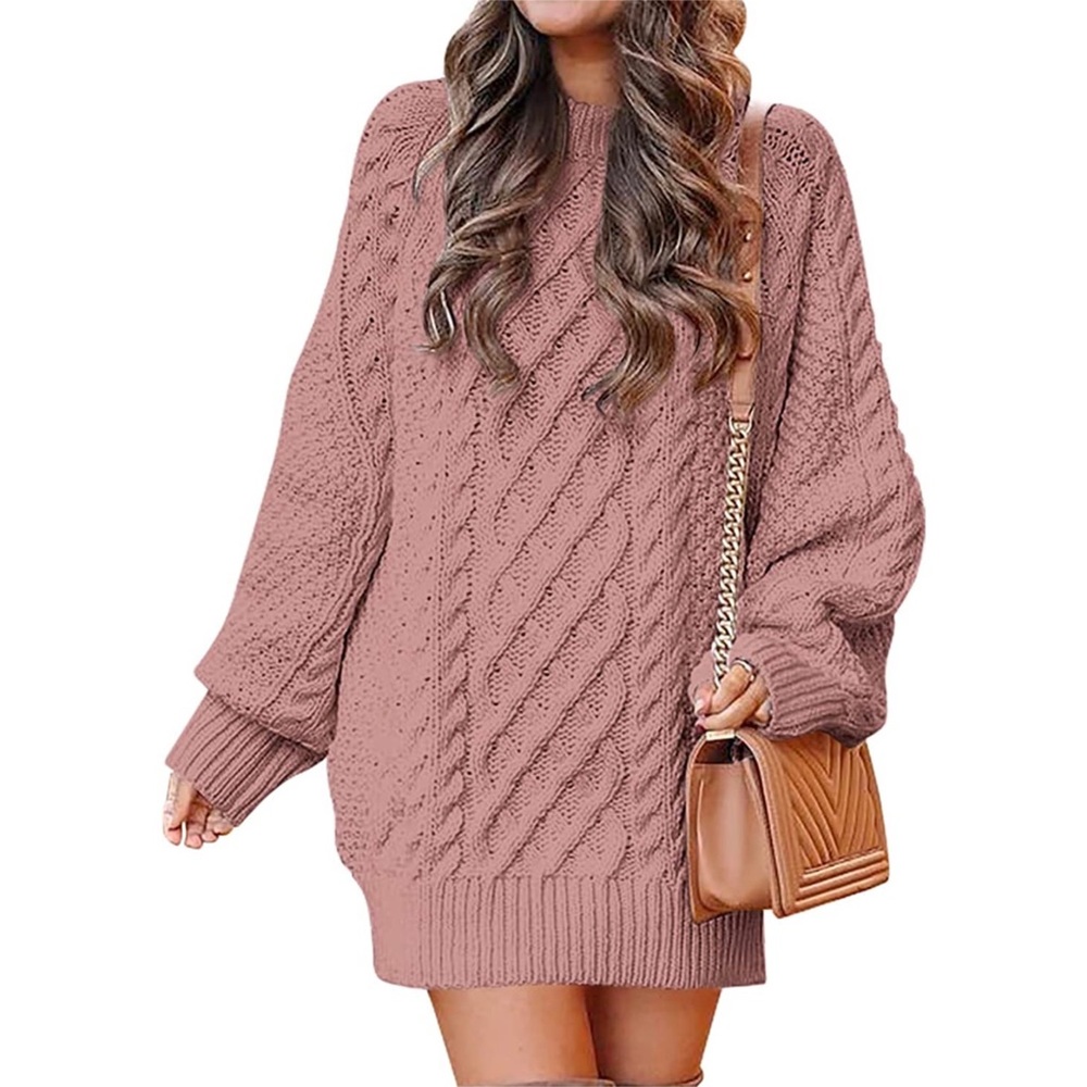 Cozy Sweater Dress Pink Cable Knit Midi NWOT